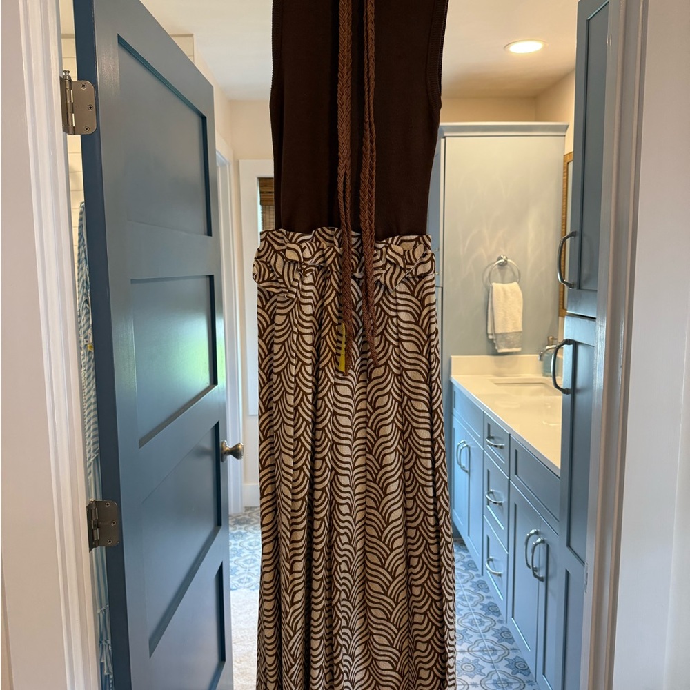 Brown and White Patterned Maxi Dress